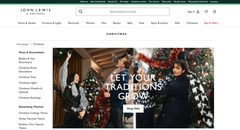 JohnLewis.com a lansat din timp o sectiune de Craciun