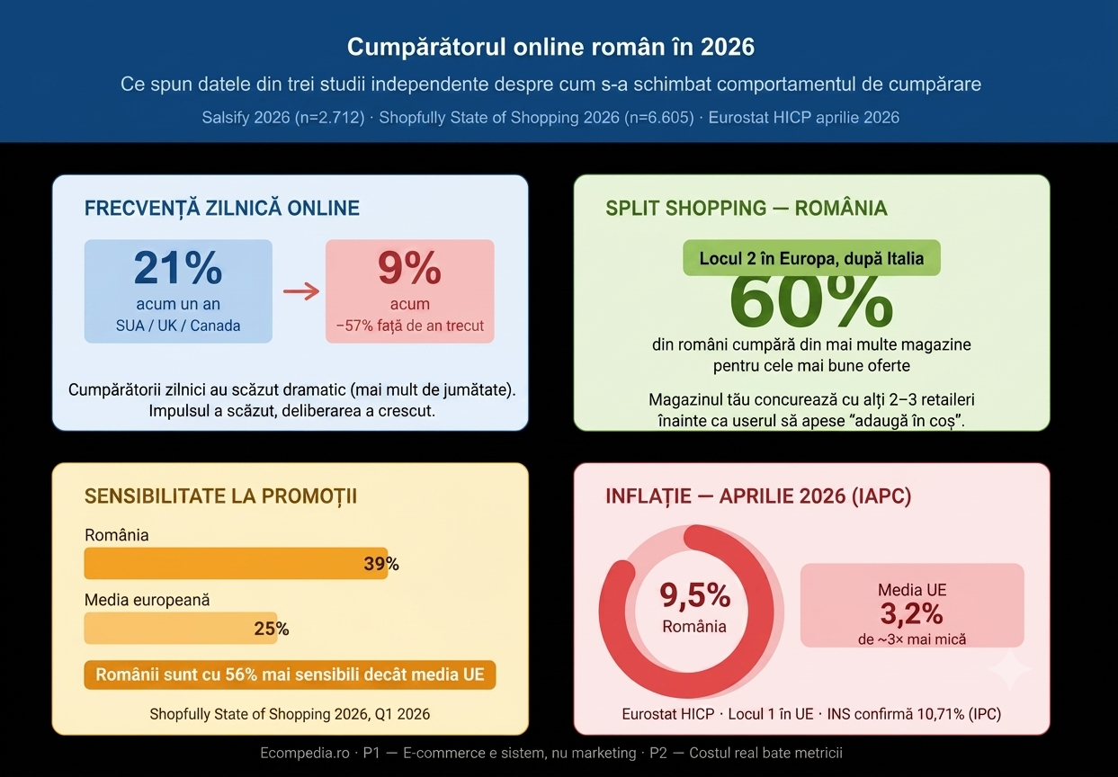 Cumpărătorul Român în 2026: 60% fac Split-Shopping pe fondul inflației de 9.5%